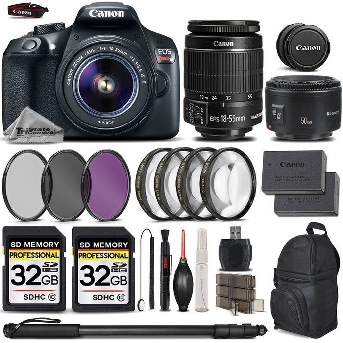 Canon Rebel T6 Camera + Canon EF-S 18-55mm f/3.5-5.6 IS II Lens + Canon EF 50mm f 1.8 II Lens + 2 Of 32GB Class...