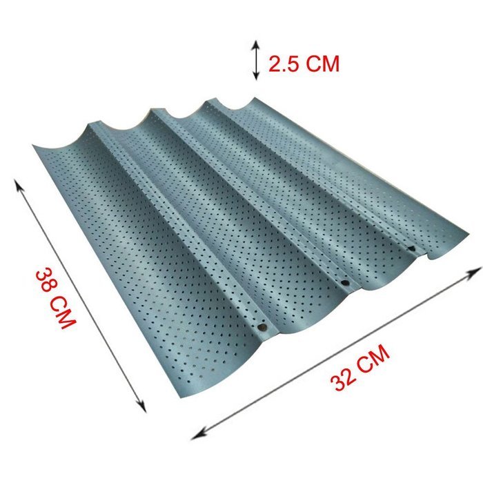 B1ST French Bread Pan Non-stick Perforated Baguette Pan 4 Wave Loaf Bake Mould Silver N5