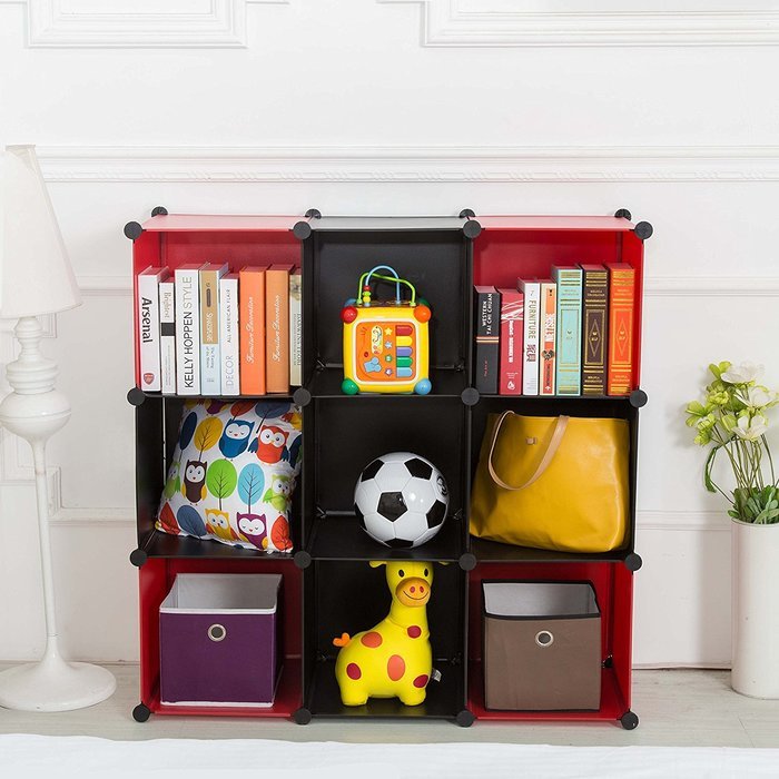 C&AHOME -DIY Bookcase Media Storage Standing Shelf Storage Cabinet Cube of 9 (White Cross Door) N13
