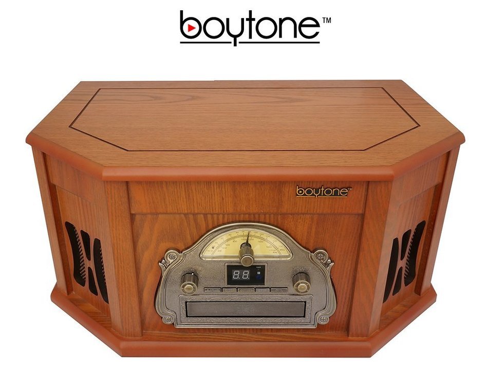 8-in-1 Boytone BT-25CB with Bluetooth Connection Natural Wood Classic Turntable Stereo System, Vinyl Record Player... N5