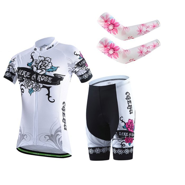 Ophelia Women Short Sleeve Cycling Jersey Pant Set+arm Sleeves(Skull,S) N57