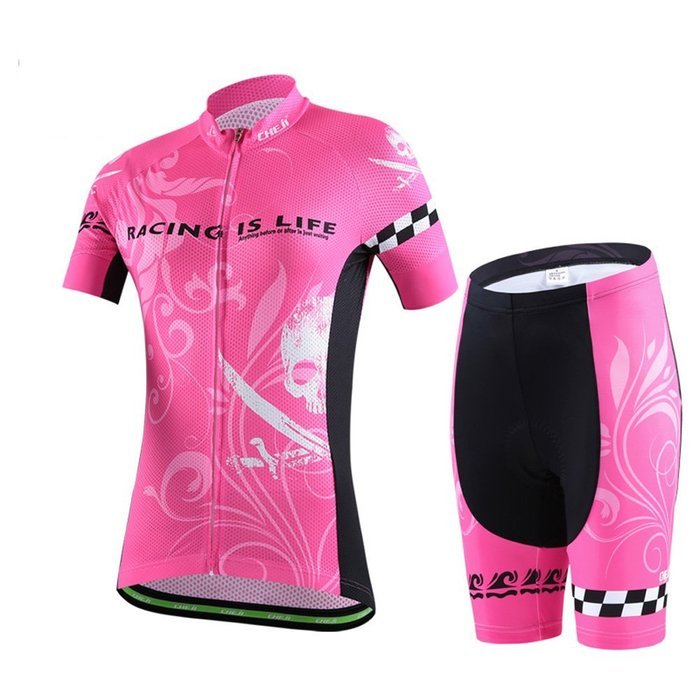 Ophelia Women Short Sleeve Cycling Jersey Pant Set+arm Sleeves(Skull,S) N60