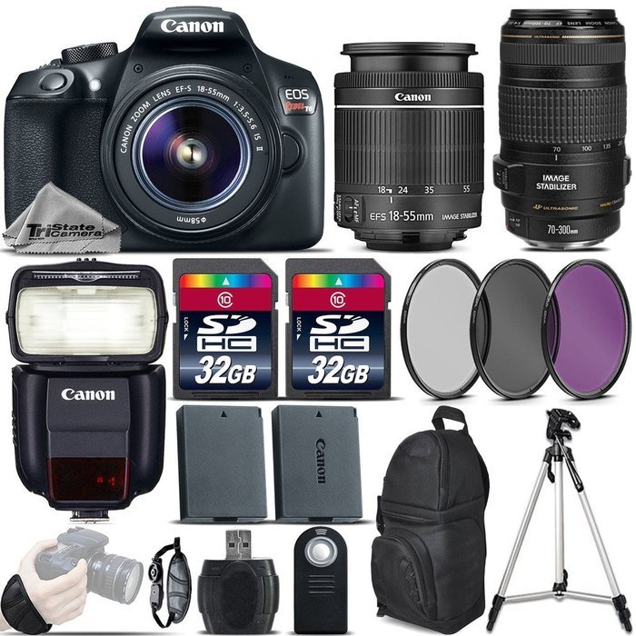 Canon EOS Rebel T6 DSLR Camera + 18-55mm IS II Lens + Canon 70-300mm IS USM Lens + Canon Speedlite 430EX III RT...