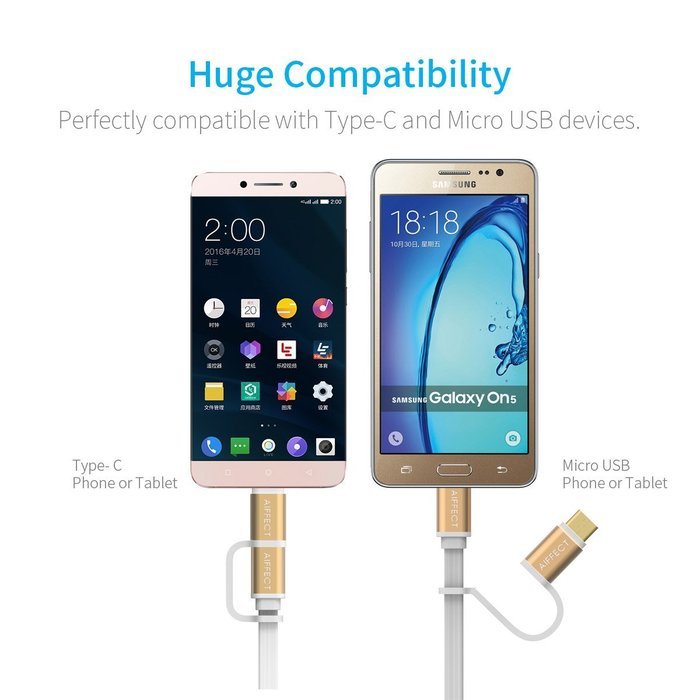 AIFFECT 3 Pack 3.3Ft 2 in 1 Duo Cable, Micro B to Type A Data & Charging USB Cable with Type C Adapter for Devices... N10