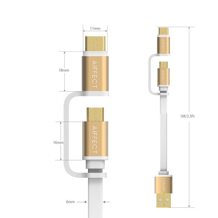 AIFFECT 3 Pack 3.3Ft 2 in 1 Duo Cable, Micro B to Type A Data & Charging USB Cable with Type C Adapter for Devices... N11