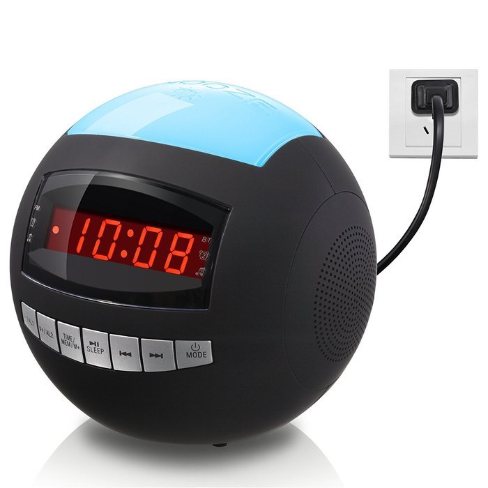 Raynic Dual Alarm Clock Radio|Wireless Bluetooth Speaker w/ USB Charging Port, Multi-Color LED Night Light, Snooze... N5