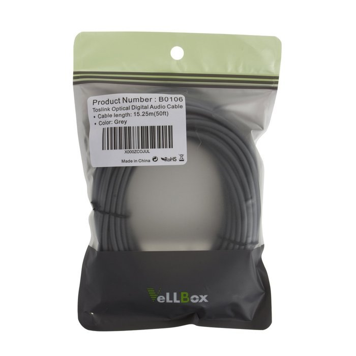VeLLBox (50Feet) Slim Toslink Optical Digital Audio Cable OD:4.0mm Molded ,Grey N12