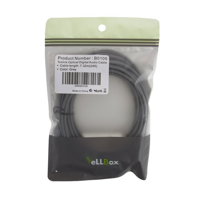 VeLLBox (50Feet) Slim Toslink Optical Digital Audio Cable OD:4.0mm Molded ,Grey N13