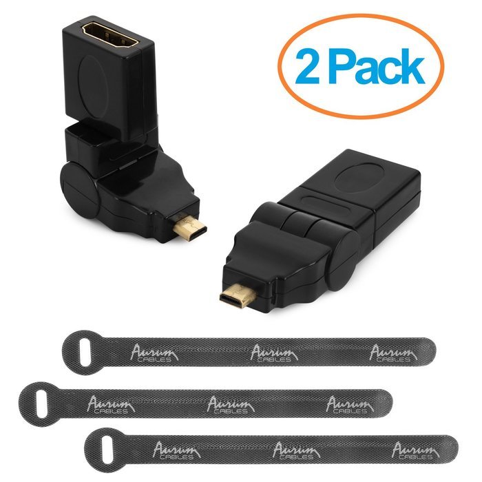 Aurum Cables Right Angle L Shape HDMI Male to HDMI Female Adapters - Black - Pack of 5 + 3 Cable Ties N15