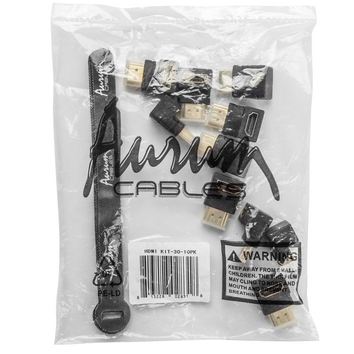 Aurum Cables Right Angle L Shape HDMI Male to HDMI Female Adapters - Black - Pack of 5 + 3 Cable Ties N18