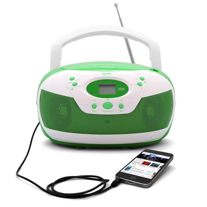 Tyler Portable Neon Green Stereo CD Player with AM/FM Radio and Aux & Headphone Jack Line-In (TAU105-NGRN) N4