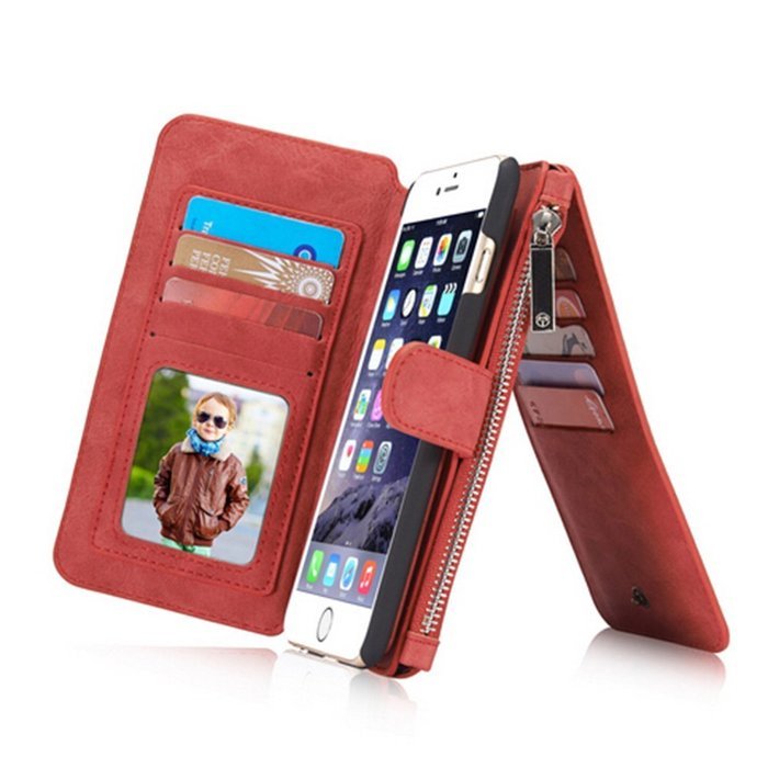 Aroko iPhone 7 Plus Wallet Case, Handmade Leather Wallet Cover Case, 7plus Case Zipper Wallet Card Multifunction... N3