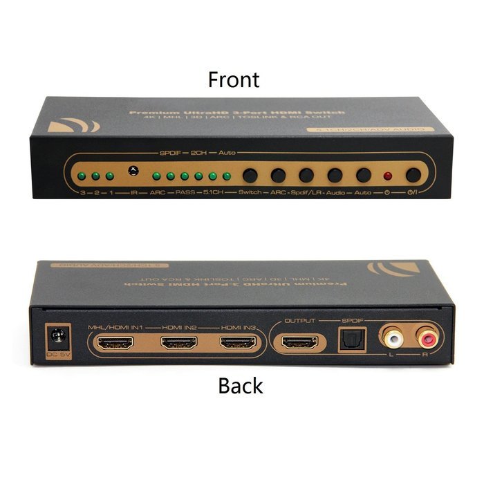 3x1 HDMI Switch with Optical SPDIF & RCA L/R Audio Out, 3 Port HDMI Audio Extractor Splitter with Remote, Supports... N2