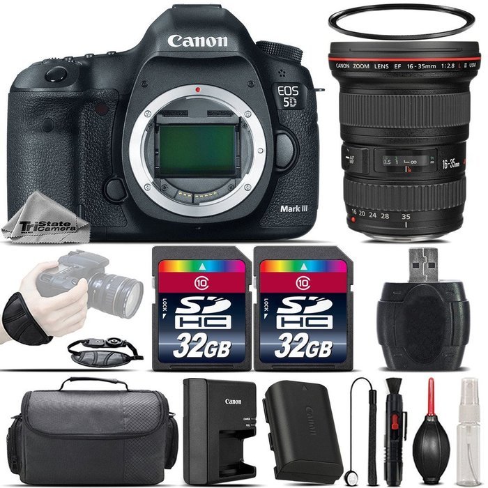 Canon EOS 5D Mark III DSLR Full Frame 22.3MP Camera + Canon EF 16-35mm f/2.8L II USM Lens + 64GB Storage + Wrist...