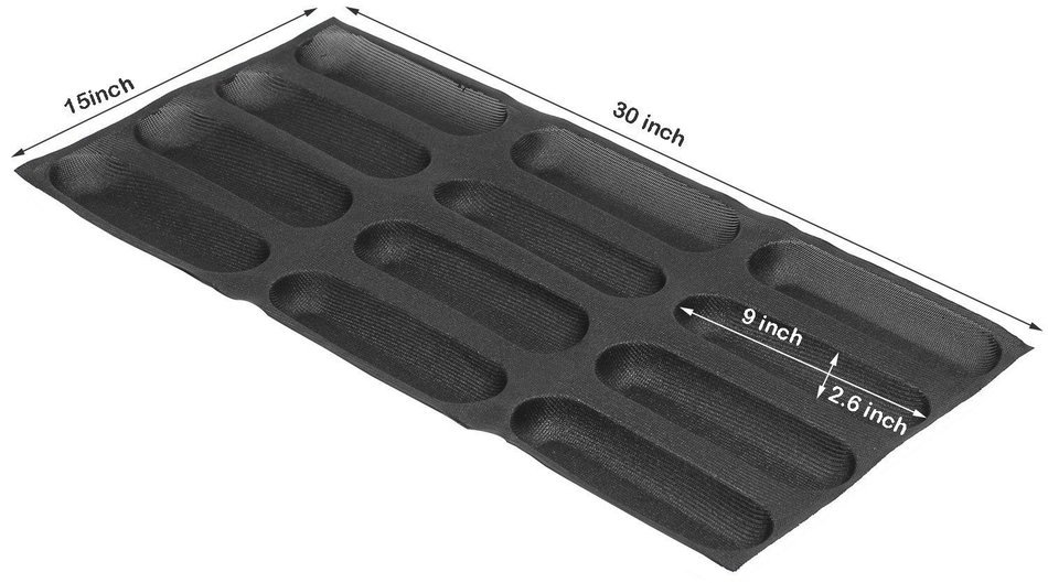 Dltsli Silicone Non Stick Perforated Baking Liners Mat Bread Mold Subway Bread Mould (Black,4 Molds) N13
