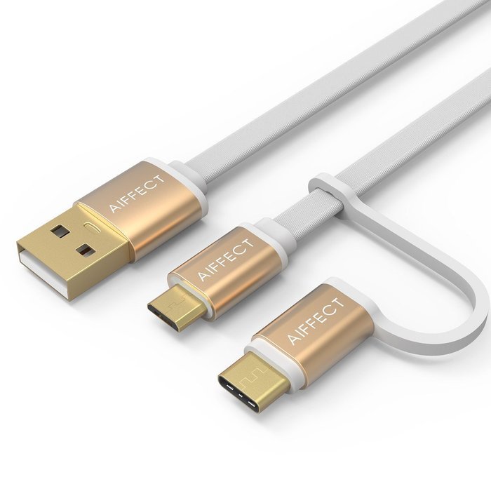 AIFFECT 3 Pack 3.3Ft 2 in 1 Duo Cable, Micro B to Type A Data & Charging USB Cable with Type C Adapter for Devices... N15