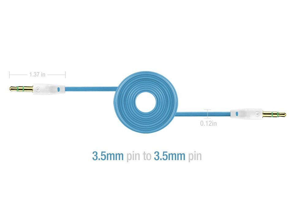 3.4 FT Audio Cable for Apple and Android Smartphones/Tablets/MP3 Players &ndash; Tangle Free Flat Wire - 3.5mm Gold... N8