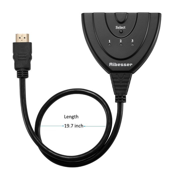HDMI Switcher V1.3, Aibesser Intelligent 3 Input 1 Output HDMI Swither 3 Port Switch with IR remote for DVD,STB... N25