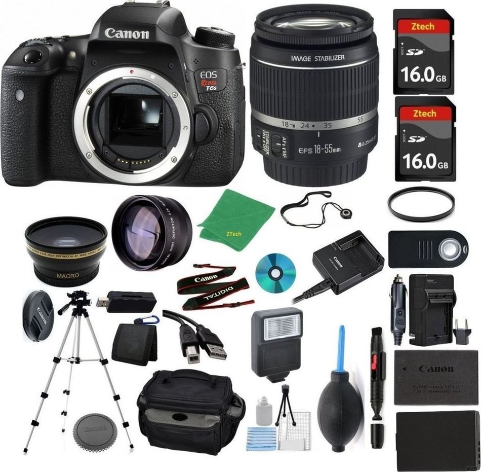 Canon Rebel T6S Camera + 18-55mm STM + 2pcs ZeeTech 16GB Memory + Case + Reader + Tripod + Starter Set + Wide...