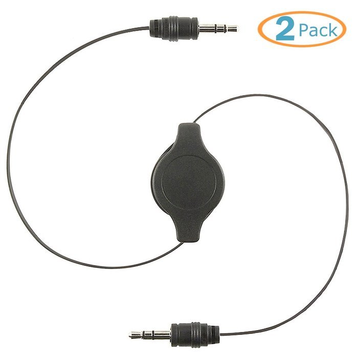HTTX Auxiliary Retractable 3.5mm Male to Male Stereo Audio Extension Cable Cord (1 Black, 1 White)