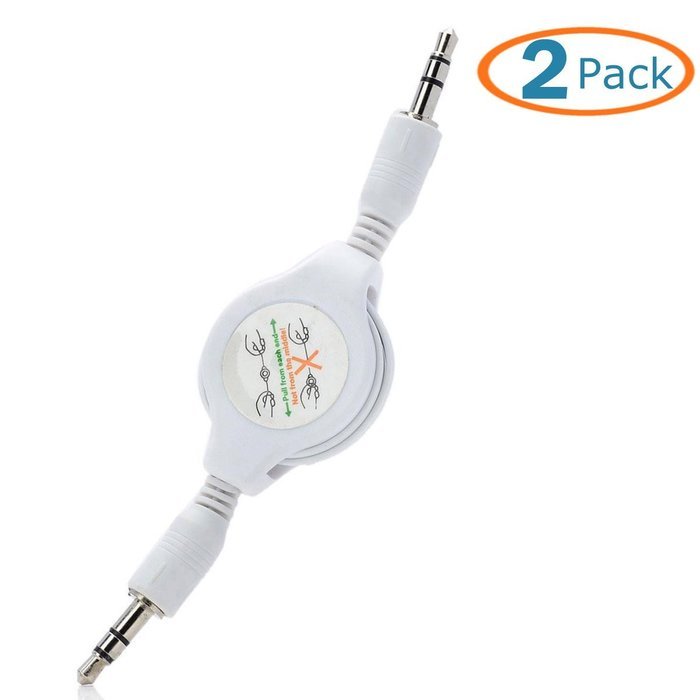 HTTX Auxiliary Retractable 3.5mm Male to Male Stereo Audio Extension Cable Cord (1 Black, 1 White) N2