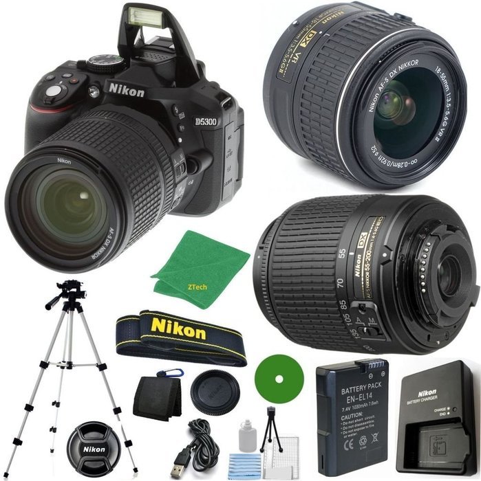 ZeeTech Ultimate Bundle for D5300 24.2 MP DSLR, NIKKOR 18-55mm f/3.5-5.6 Auto Focus-S DX VR, Nikon 55-200mm f4... N2
