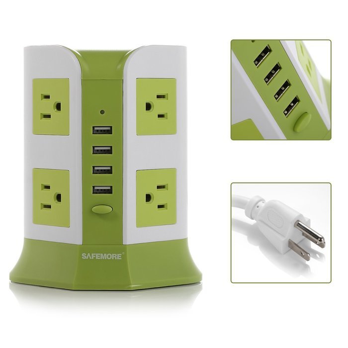 Safemore Smart 8-Outlet with 4-USB Output Power Strip (Green and White) N3