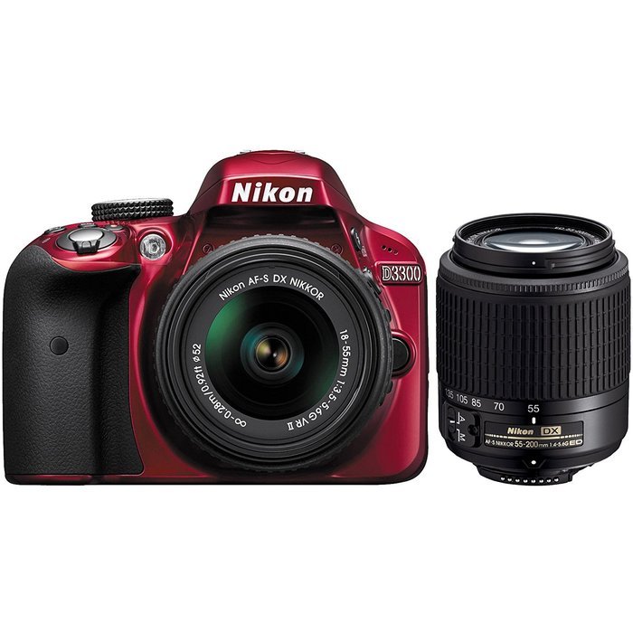 Nikon D3300 Digital SLR Camera & 18-55mm G VR DX II AF-S Zoom (Red) with 55-200mm DX AF-S ED Zoom-Nikkor Lens