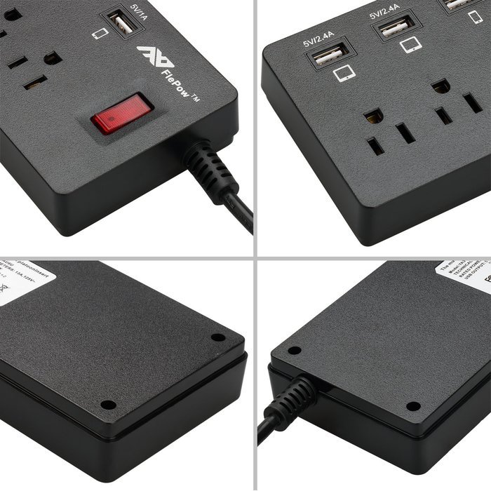Power Strip, FlePow 1625W/13A 6-Outlet Surge Protector with 6 USB Charging Ports + 18 Pin Retractable Cable for... N16
