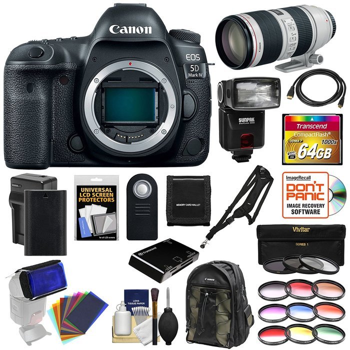 Canon EOS 5D Mark IV 4K Wi-Fi Digital SLR Camera Body with 70-200mm f/2.8L IS II Lens + 64GB Card + Battery &... N2