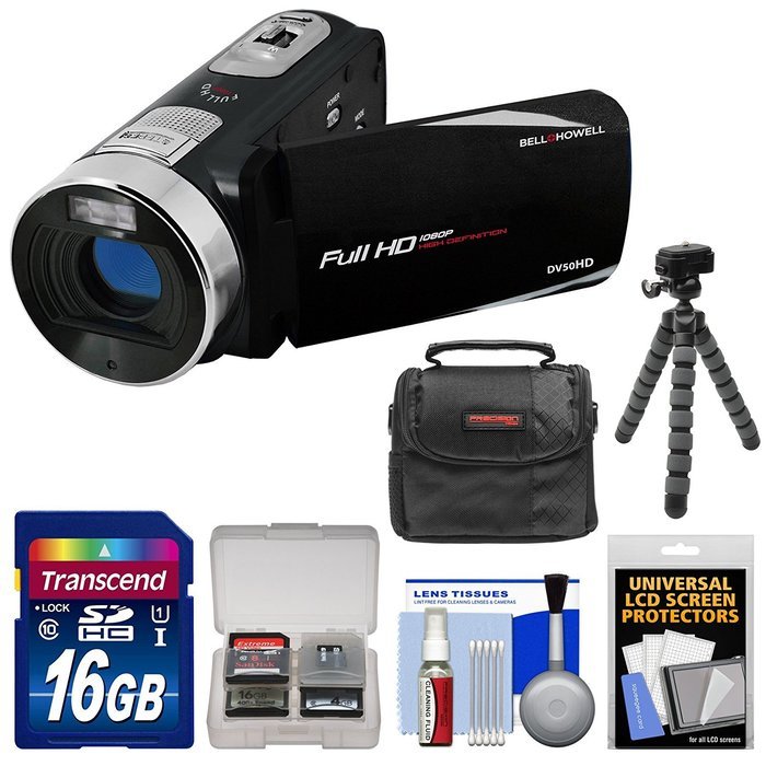 Bell & Howell Fun Flix DV50HD 1080p HD Video Camera Camcorder (Black) with 16GB Card + Case + Flex Tripod + Kit N2