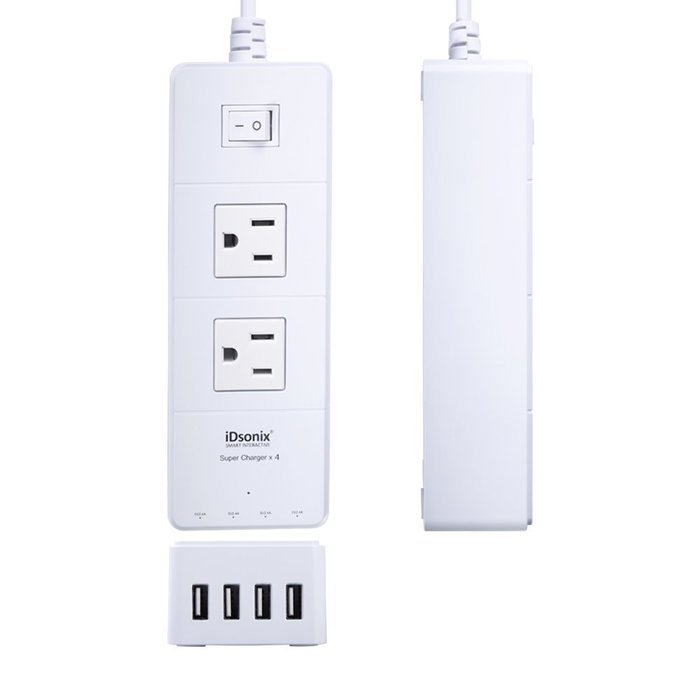 iDsonix 2 Power Socket Outlets with 5V 2.4A 4-Port Smart USB Charging Ports 5ft Cord Built-in Surge Protector... N2