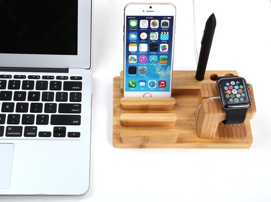 TuoP@ Apple Watch Series 2 1 Stand, Multi Nightstand Mode Dock Bamboo Wood Charging Station Charger Cradle for... N2