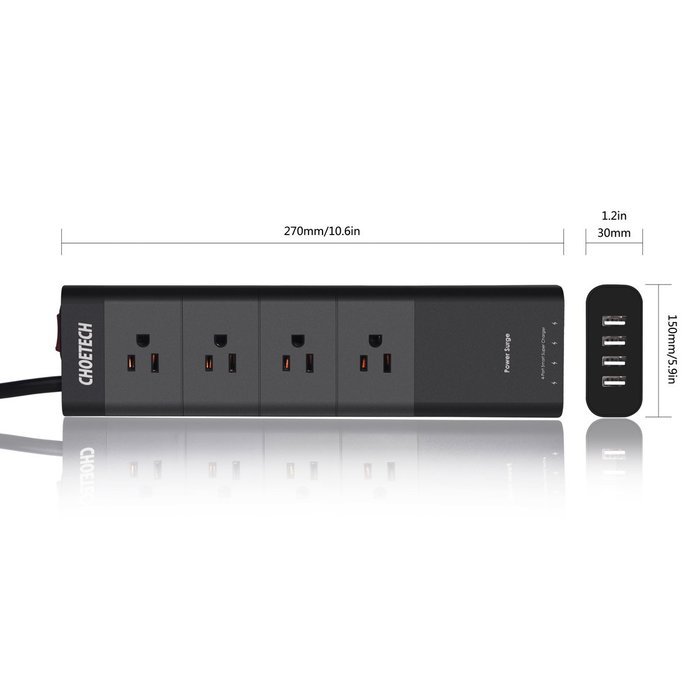 CHOETECH C0045S 30W Multi Port USB Desktop Travel Wall Charger with 320 Joule 4 AC Power Supply Surge Protector... N3