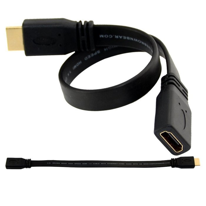 1Ft 30cm Gold HDMI Female Jack to Male F/M Extension Lead Cord Flat Cable HDTV N3