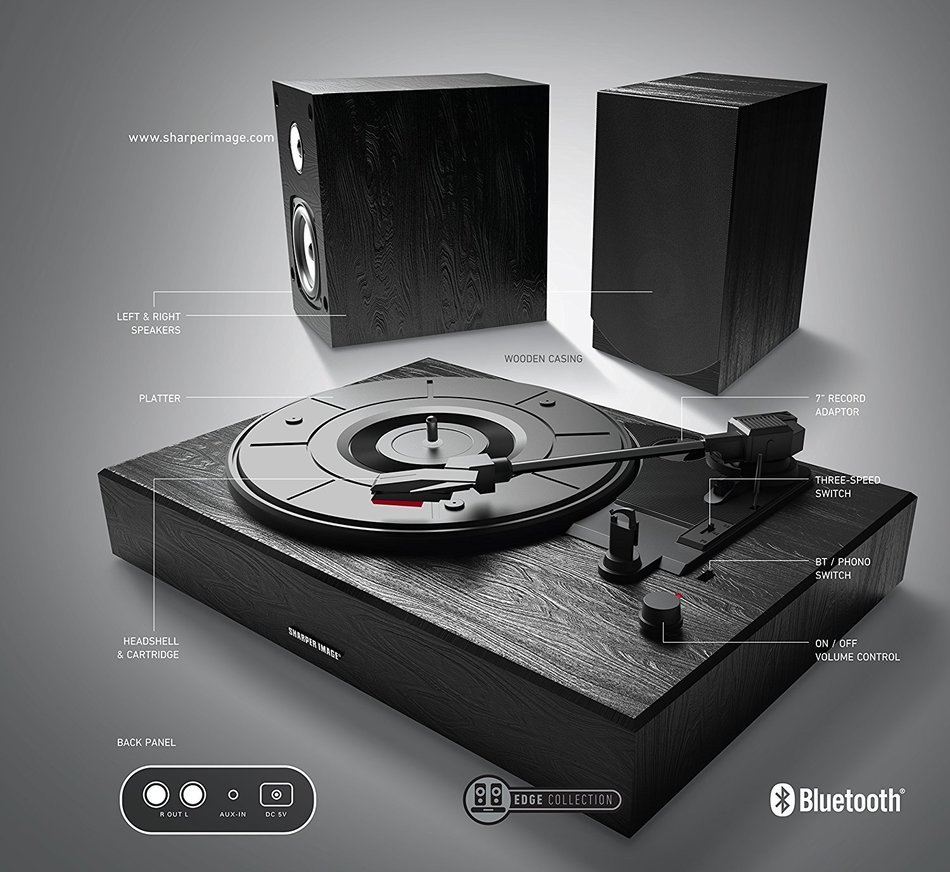 Sharper Image SBT4001BK Bluetooth Streaming Turntable Sound System with Two External Stereo Speakers (Black) N4