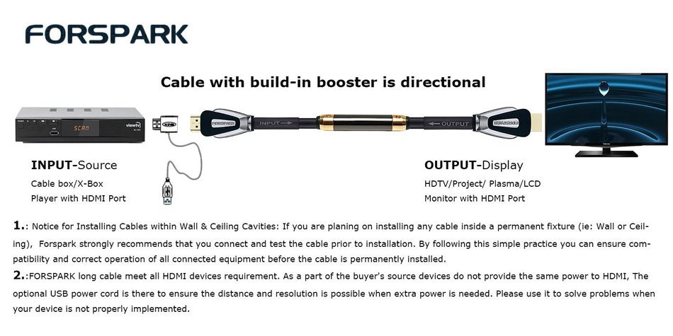 FORSPARK High Speed Ultra HDMI Cable 25ft with Ethernet ,Full HD, Supports 4K, 3D, 1080p Full HD Latest Version... N17
