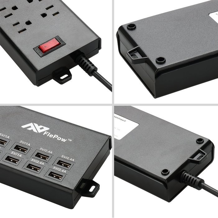 Power Strip, FlePow 1625W/13A 6-Outlet Surge Protector with 6 USB Charging Ports + 18 Pin Retractable Cable for... N21