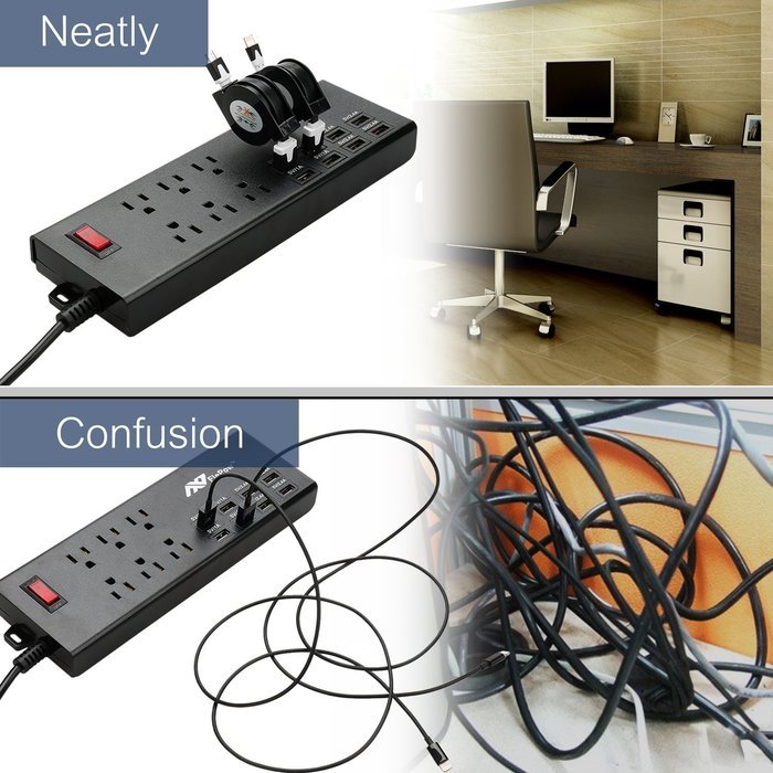Power Strip, FlePow 1625W/13A 6-Outlet Surge Protector with 6 USB Charging Ports + 18 Pin Retractable Cable for... N22