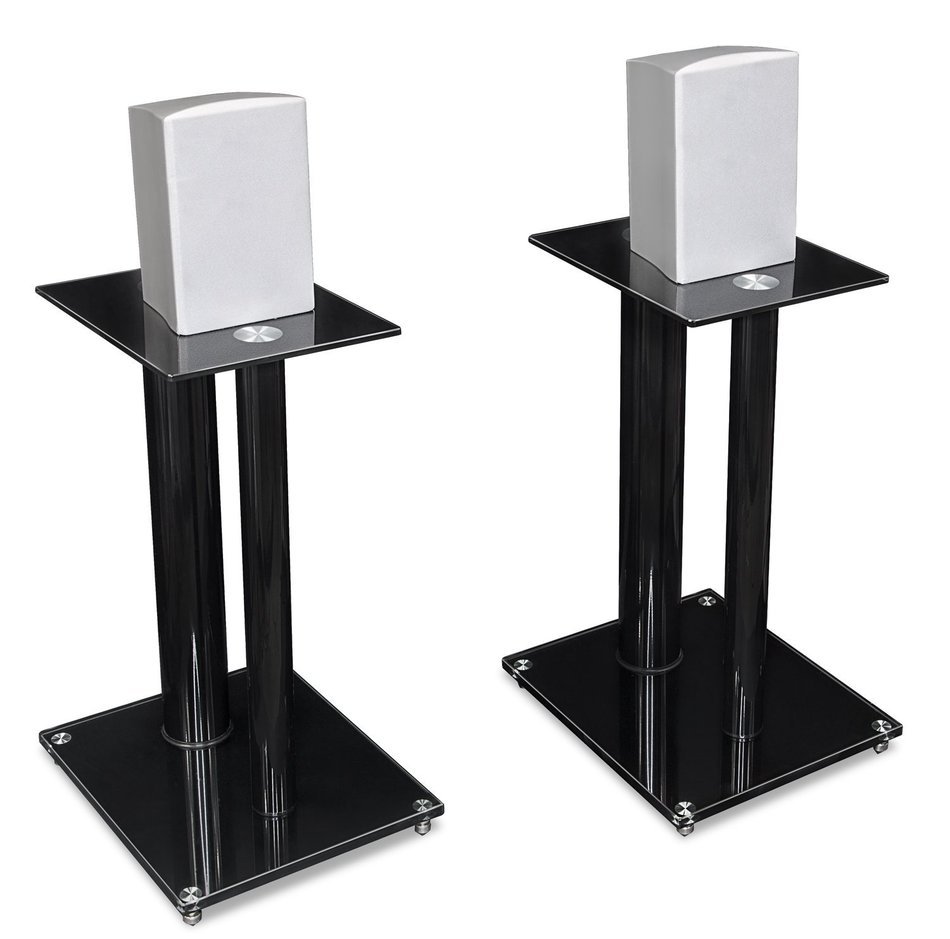 Mount-It! 2 Satellite Speaker Stands for Surround Sound Home Theaters, Glass and Aluminum, Black (MI-28) N2