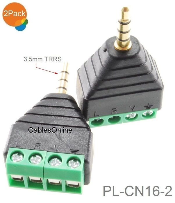 Cablesonline Pack Mm Stereo Trrs Male Jack To Av Screw