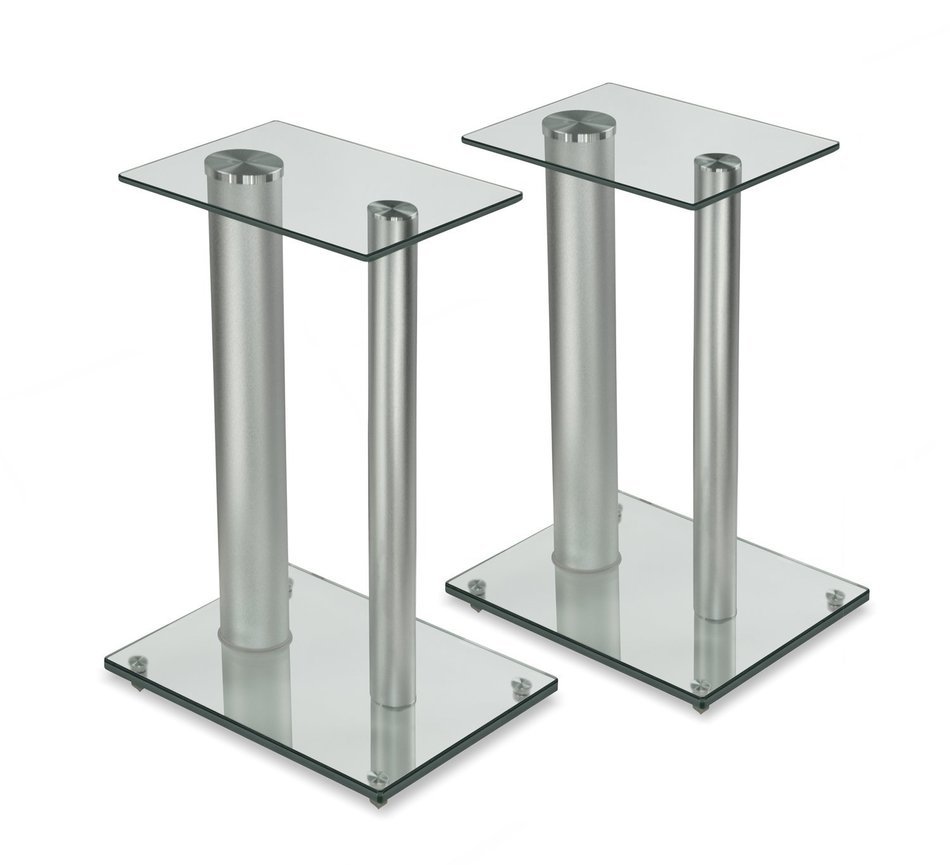 Mount-It! 2 Satellite Speaker Stands for Surround Sound Home Theaters, Glass and Aluminum, Black (MI-28) N4