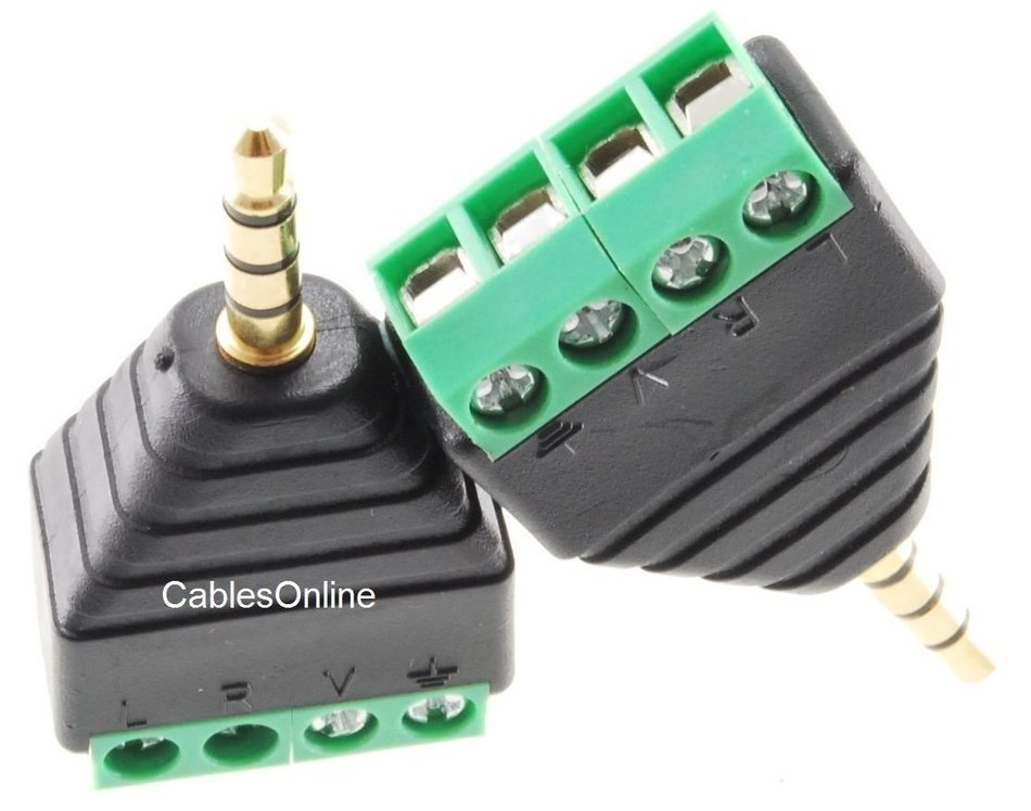 CablesOnline 2-Pack 3.5mm (1/8") Stereo TRRS Male Jack to AV 4-Screw Terminal Block Balun Connectors, PL-CN16-2 N2
