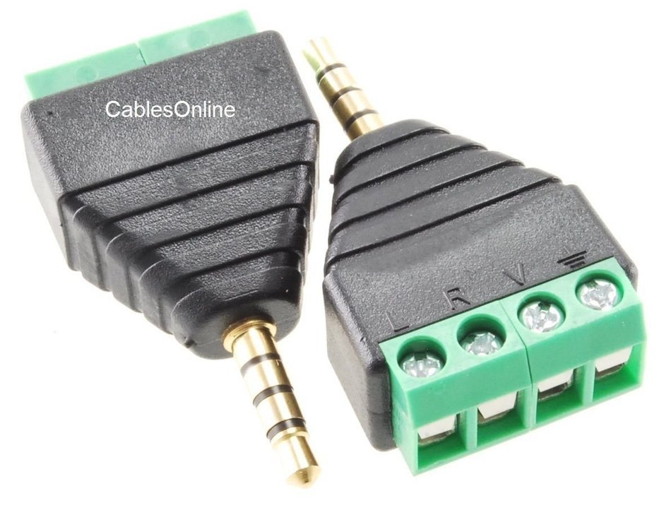 CablesOnline 2-Pack 3.5mm (1/8") Stereo TRRS Male Jack to AV 4-Screw Terminal Block Balun Connectors, PL-CN16-2 N3