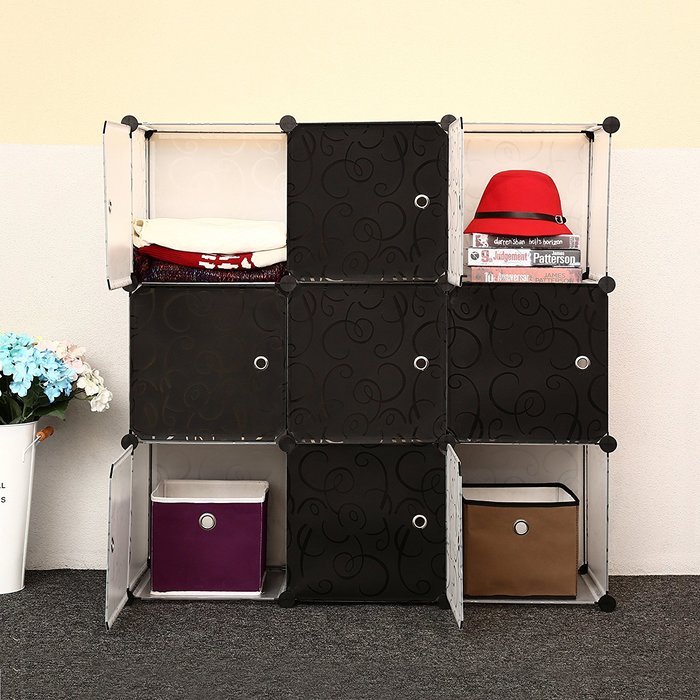 C&AHOME -DIY Bookcase Media Storage Standing Shelf Storage Cabinet Cube of 9 (White Cross Door) N15