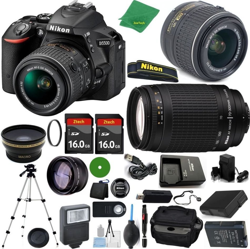 Nikon D5500 - International Version (No Warranty), 18-55mm f/3.5-5.6 DX VR, Nikon 70-300mm f/4-5.6G, 2pcs 16GB... N2
