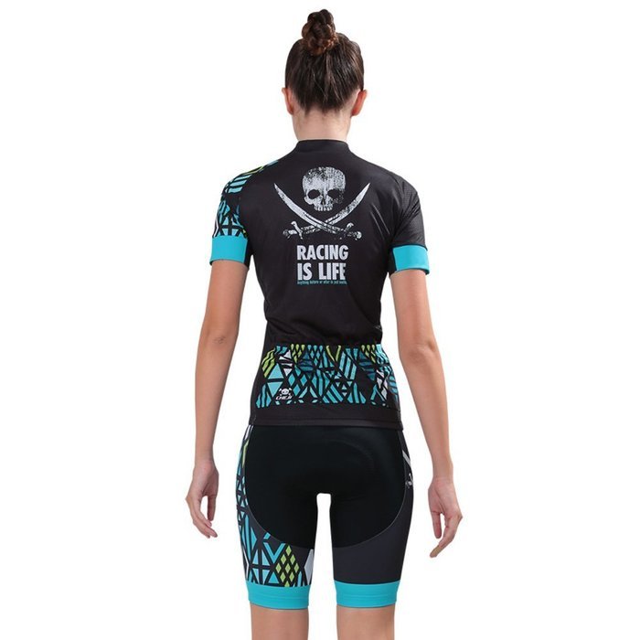 Ophelia Women Short Sleeve Cycling Jersey Pant Set+arm Sleeves(Skull,S) N72
