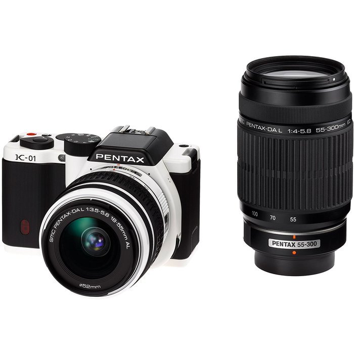 PENTAX DSLR K-01 Double Zoom Lens kit White/Black K-01WZK WH/BK - International Version (No Warranty)