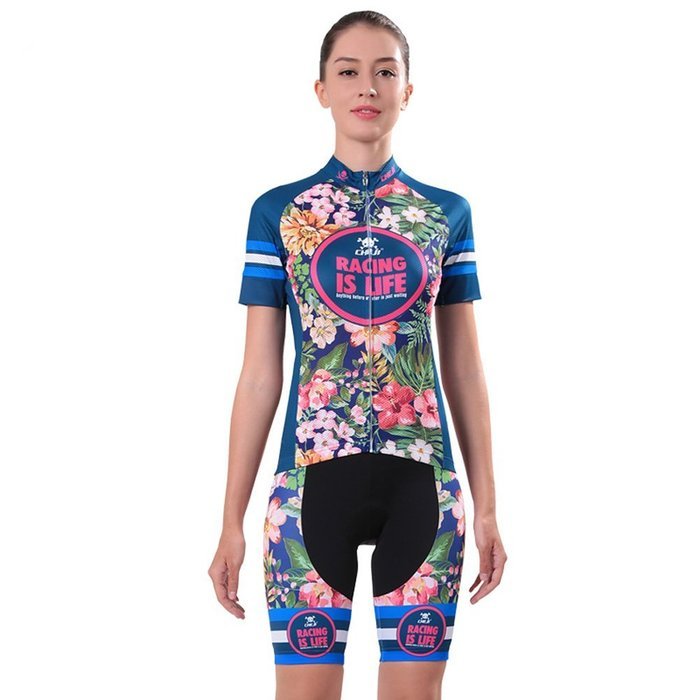 Ophelia Women Short Sleeve Cycling Jersey Pant Set+arm Sleeves(Skull,S) N81