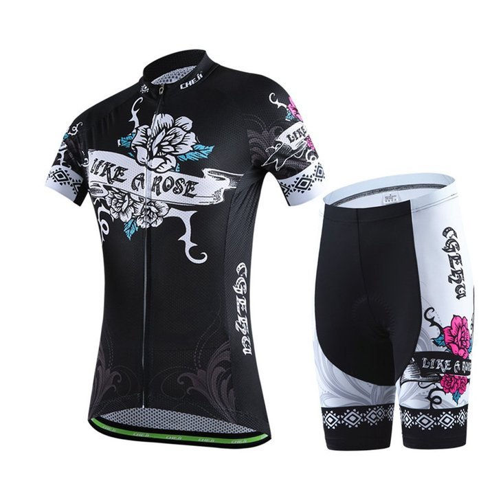Ophelia Women Short Sleeve Cycling Jersey Pant Set+arm Sleeves(Skull,S) N82